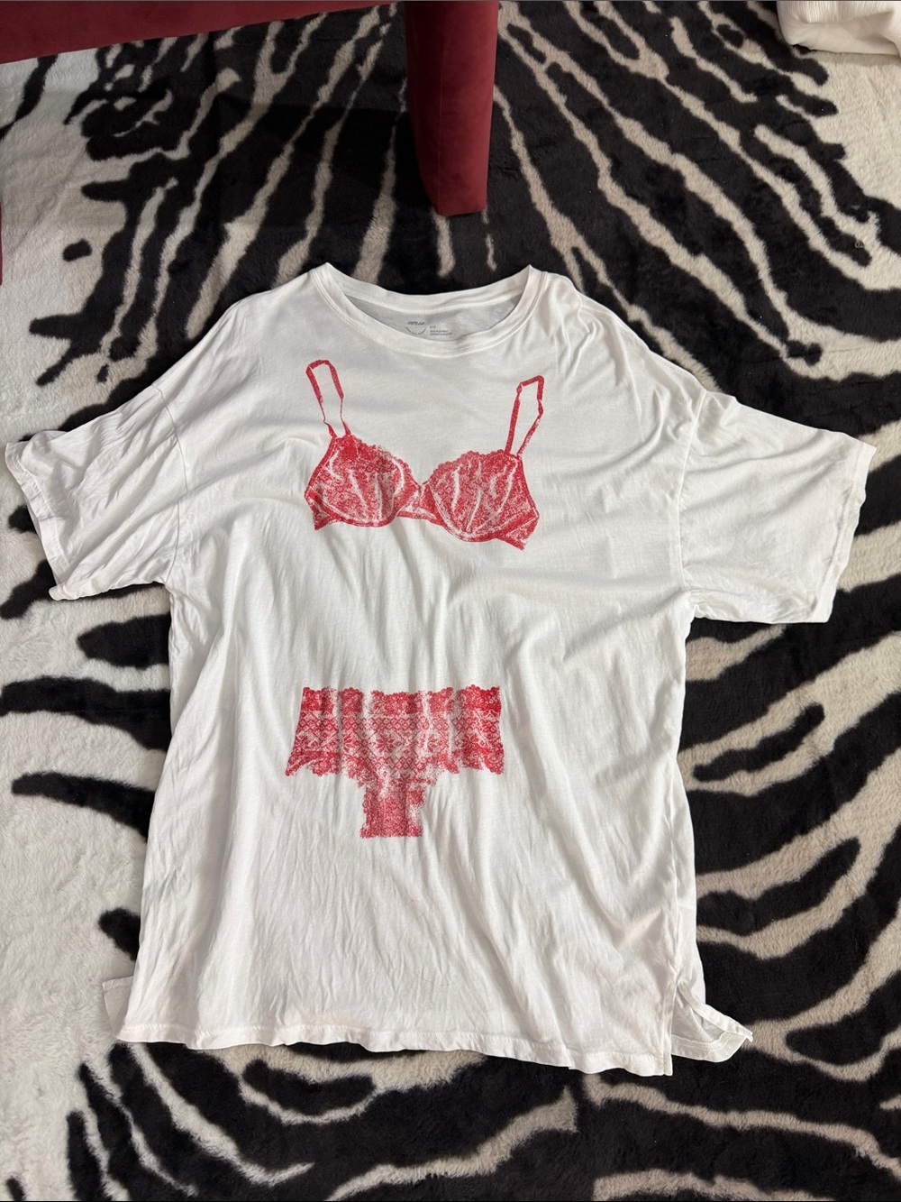 aerie White Tee with Pink Lingerie Graphic
